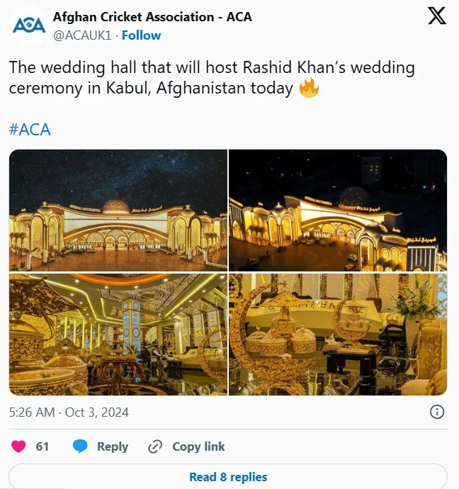 Afghan Cricket association tweet for Rashid Khan Wife 